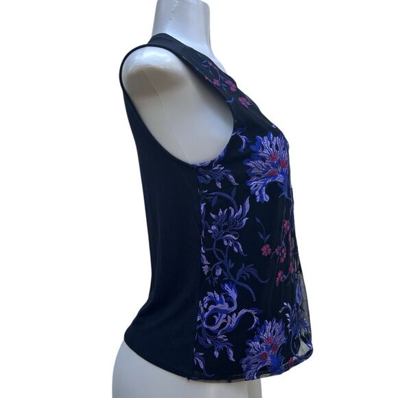 NWOT A New Day Blouse Small Black Sheer Embroidered Floral Sleeveless Lined - Picture 4 of 12